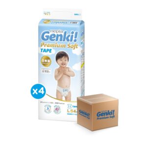 (4 Pack-Dus) Nepia Genki Popok Bayi Tape/Perekat Bayi Diapers Premium Soft L54