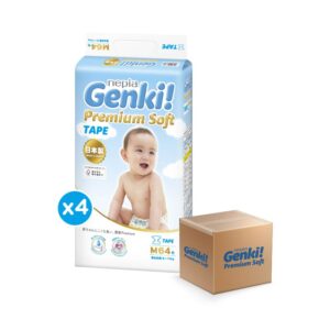 (4 Pack) Nepia Genki Popok Bayi Tape/Perekat Bayi Diapers Premium Soft M64