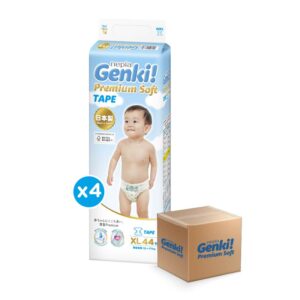 (4 Pack-Dus) Nepia Genki Popok Bayi Tape/Perekat Bayi Diapers Premium Soft XL44